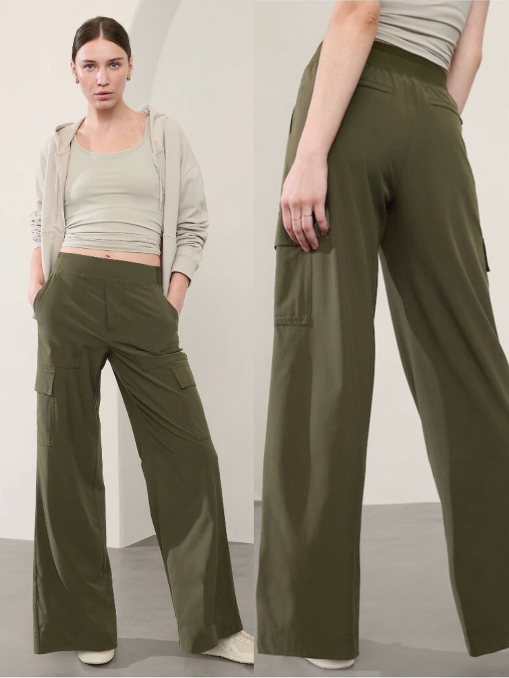 Athleta Brooklyn Heights High Rise Lightweight Cargo Pant Olive Green Sz 6 💛🍄
